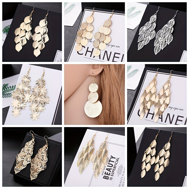 Assorted Earrings Set Leaf Butterfly Circular Spiral Pendants Dangle Drop S